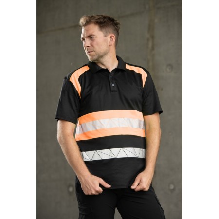 ECO RIVAL KOSZULKA POLO CZARNY/POMARAŃCZ - SEVEN KINGS