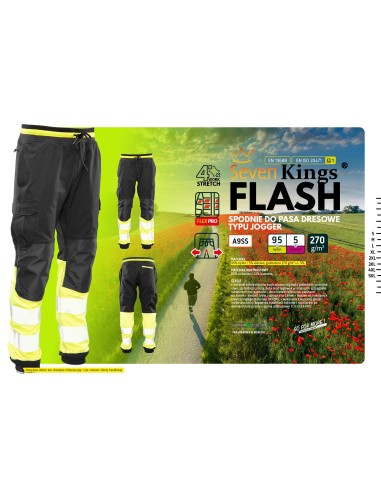 FLASH JOGGER SPODNIE SKF03Y CZARNY/ŻÓŁTY KAT II...