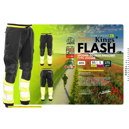 FLASH JOGGER SPODNIE SKF03Y CZARNY/ŻÓŁTY KAT II - SEVEN KINGS