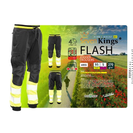 FLASH JOGGER SPODNIE SKF03Y CZARNY/ŻÓŁTY KAT II - SEVEN KINGS