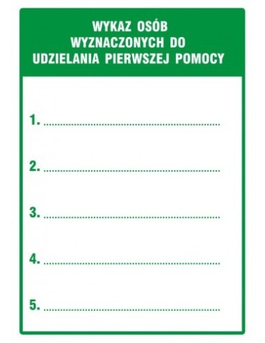 WYKAZ OSÓB WYZNACZONYCH DO UDZIELANIA PIERWSZEJ POMOCY 10,5x14,8cm - naklejka