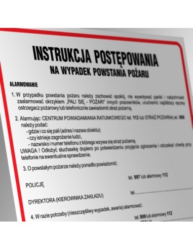 INSTRUKCJA POSTĘPOWANIA NA WYPADEK POŻARU